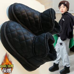 儿童棉鞋2025新款冬季加绒加厚男童大棉靴小童男孩黑色保暖雪地靴