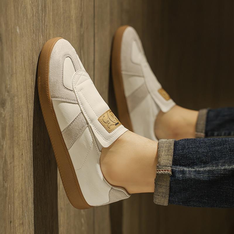 男鞋2025新款秋季一脚蹬轻便软底工作小白板鞋休闲百搭运动德训鞋