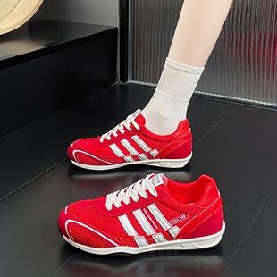 鞋子女款2025新款秋季软底防滑不累脚运动鞋高颜值百搭红色德训鞋