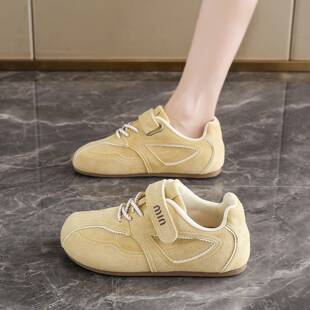 鞋子女款2025新款秋季覆古黄色魔术贴德训鞋软底不累脚休闲运动鞋