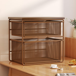 桌面置物架抽拉式中古风厨房餐桌台面茶杯茶包收纳桌上零食放置柜