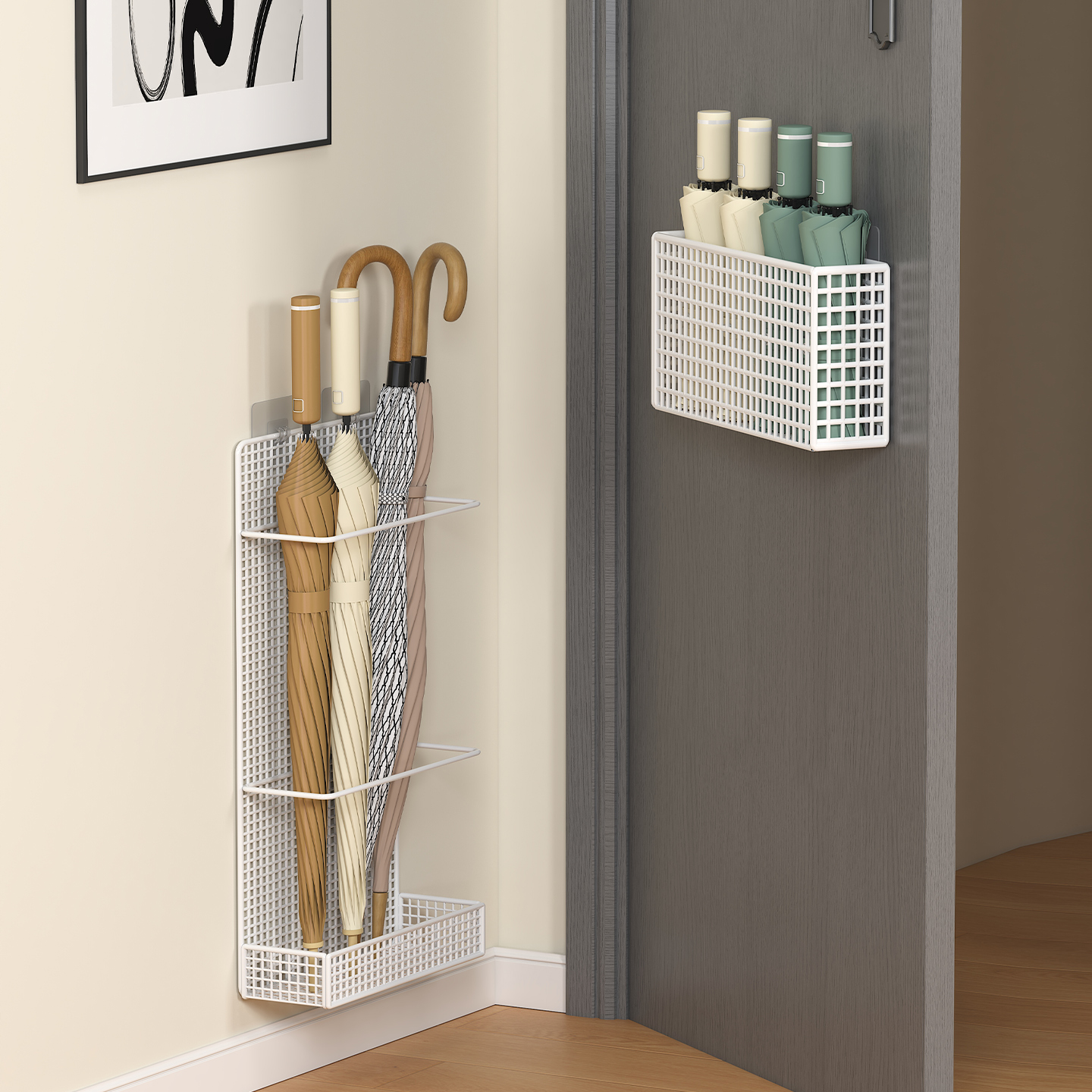 窄款门后家用雨伞收纳架桶高端壁挂式免打孔入户门口放雨伞置物架