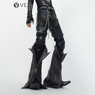 可拆卸喇叭腿套重磅机车小脚裤 PU皮裤 先锋秀场重金属朋克修身 VE2