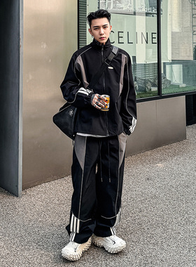 我叫得仔美式街头设计感3M反光运动套装男宽松潮牌冲锋衣二件套女