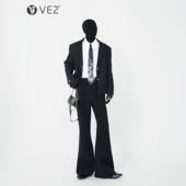 VE2 西服外套男高级感直角肩垫肩廓形休闲西装 基础款 黑色正肩短款