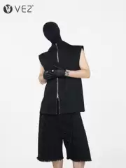 Men's VE2 Structural Design Avant-Garde Half-Zip Sleeveless Hooded Vest, Heavyweight Tank Top