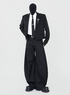 VE2 小众结构设计感短款垫肩西装外套男发型师时髦韩版上衣礼服