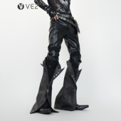 暗黑先锋堆积感PU皮裤 弹力修身 小脚裤 VE2 可拆卸喇叭腿套拖地长裤