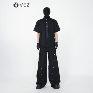 男先锋朋克免打结高级感领带衬衣夏 衬衫 VE2 cleanfit正肩纯棉短袖