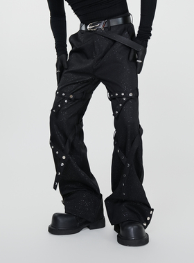 cleanfit高级感黑色满天星织带铆钉设计直筒休闲裤男垂感拖地西裤