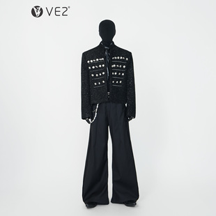 VE2 小香风外套挺括垫肩男团丝巾夹克潮 视觉系满天星舞台演出短款
