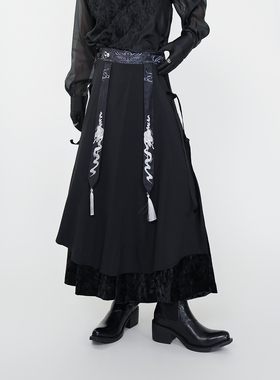 VE2 中式设计感双层流苏八分裙裤男女国风汉服阔腿裤发型师马面裙