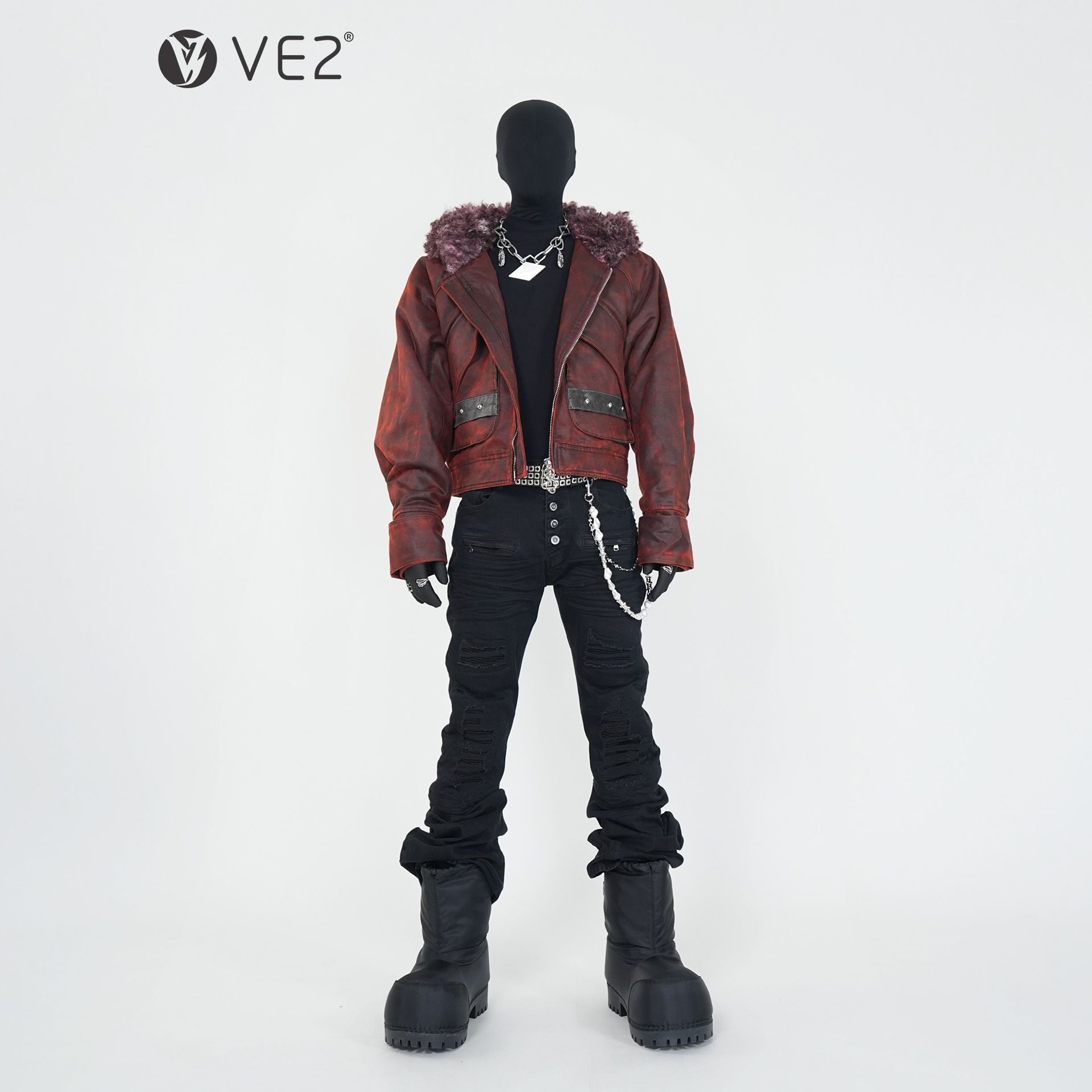 VE2暗夜红做旧棉服外套