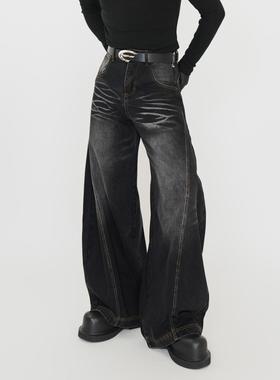 我叫得仔 复古水洗弯刀牛仔裤男baggy香蕉裤子宽松cleanfit拖地裤