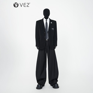 VE2 cleanfit日系高定太阳胸花垫肩西服外套男休闲宽松学院风西服