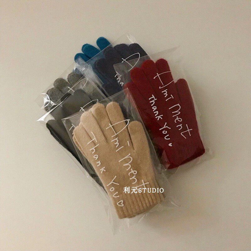 新款韩系ins纯色五指仿羊绒针织手套男女秋冬时尚保暖学生手套