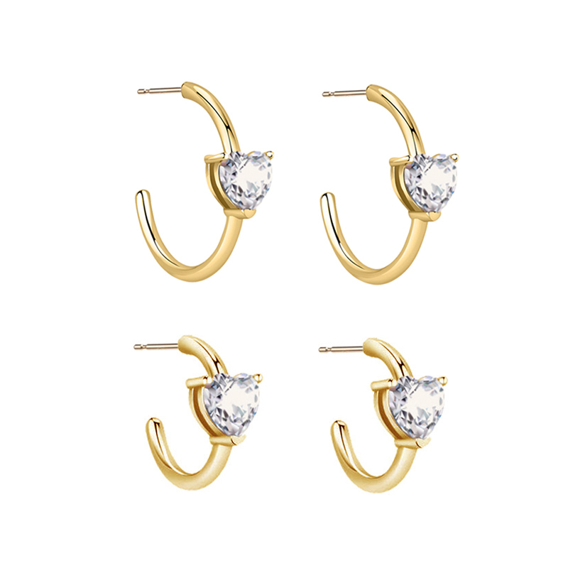 欧美铜镀18k金女锆石爱心耳环