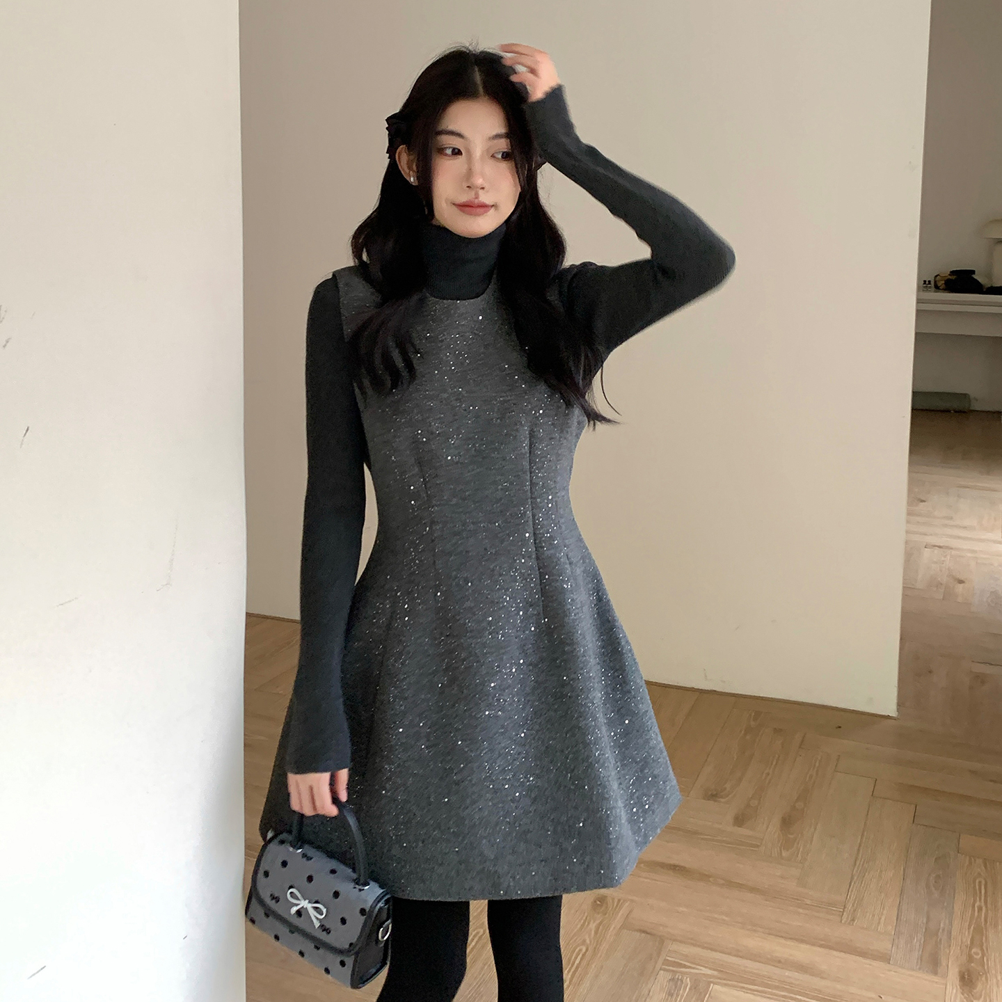 千金风亮晶晶收腰显瘦小个子两件套背心裙8131-B280-P159-K209，女装连衣裙，浙宝280