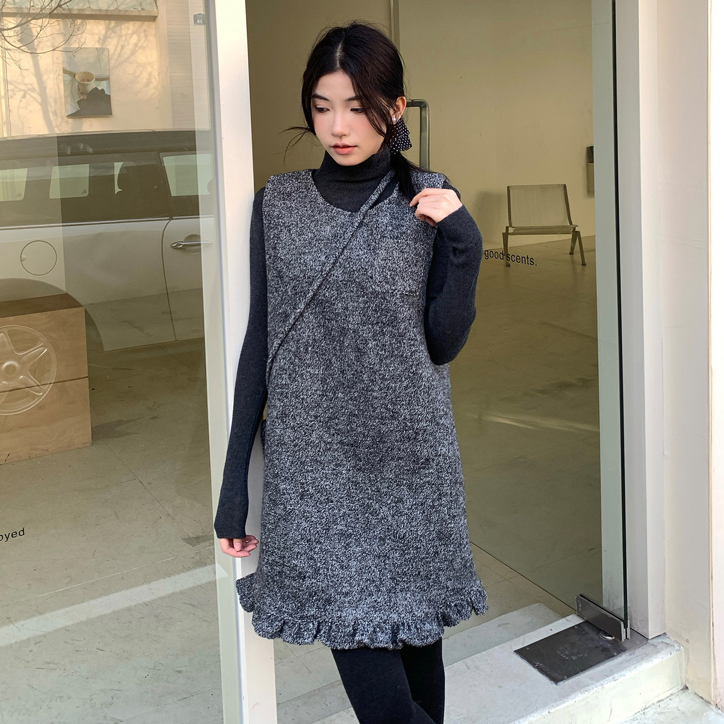 送小包包下摆鱼尾背心裙三件套尼料+内搭针织8135-B280-P155-K205,女装连衣裙,浙宝280