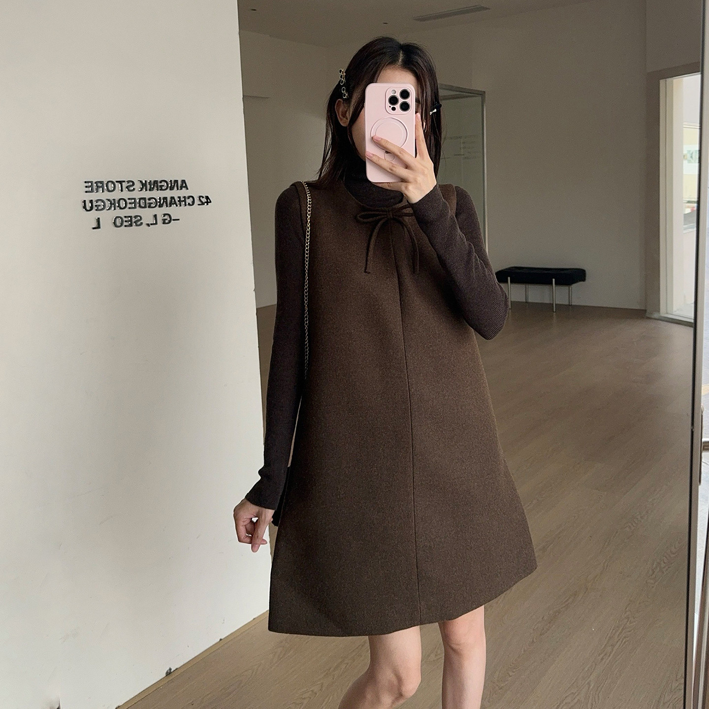 两件套蝴蝶结套装背心连衣裙显瘦针织尼料直筒裙B280-P155-205,女装连衣裙,浙宝280