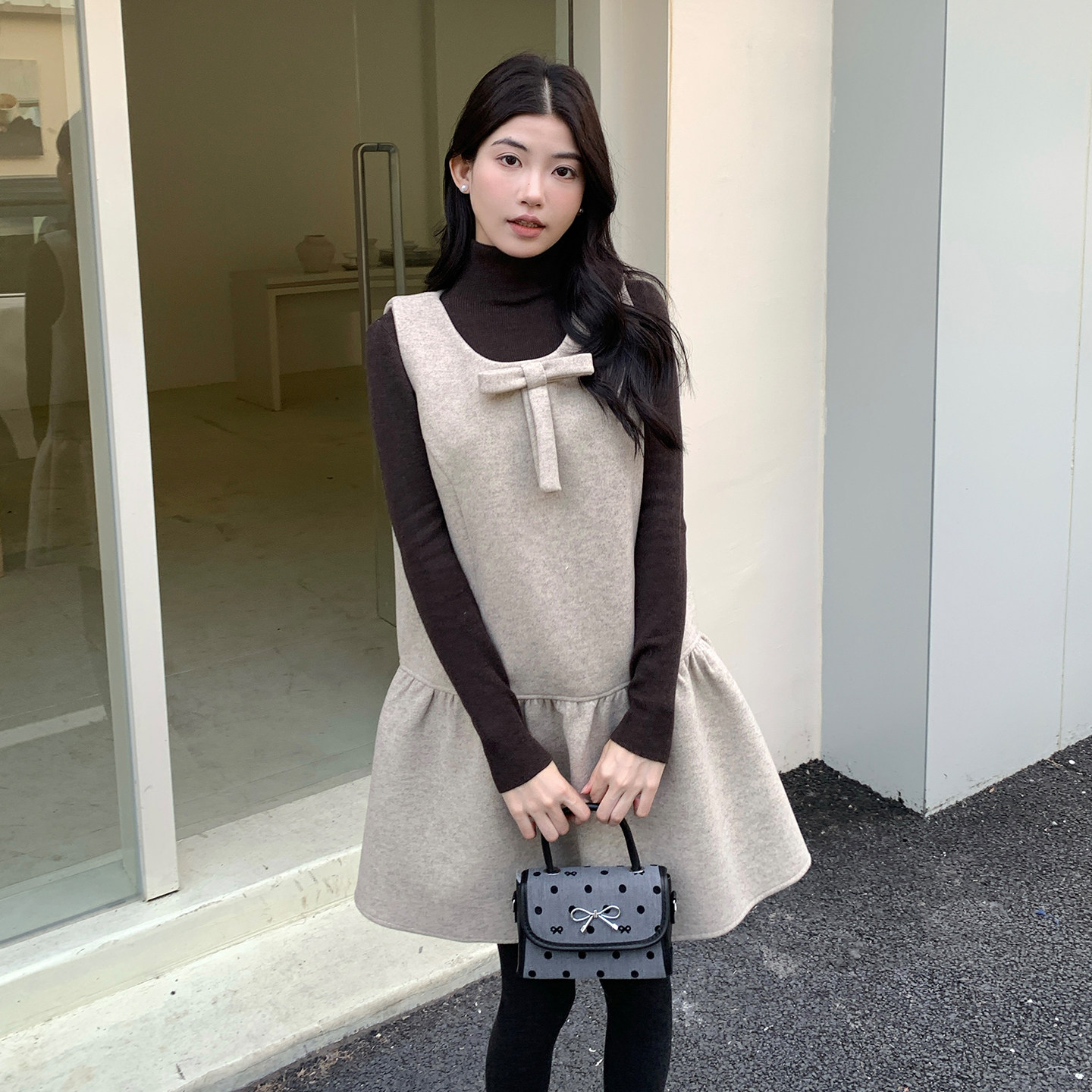 大蝴蝶结a版宽松大版两件套装下摆A版背心裙8165-B280-P145-K195,女装连衣裙,浙宝280
