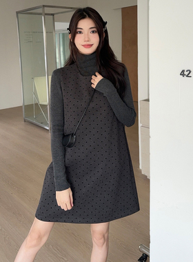 两件套波点针织打底连衣裙套装直筒显瘦背心裙8868-B280-P145-195