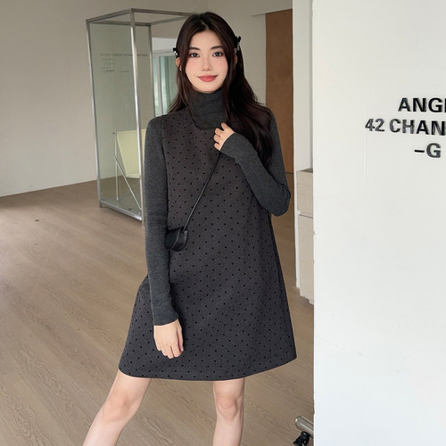 两件套圆点背心裙显瘦直筒裙女