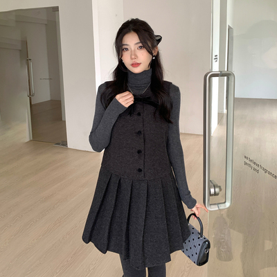两件套背心衣裙蝴蝶结A字版裙女