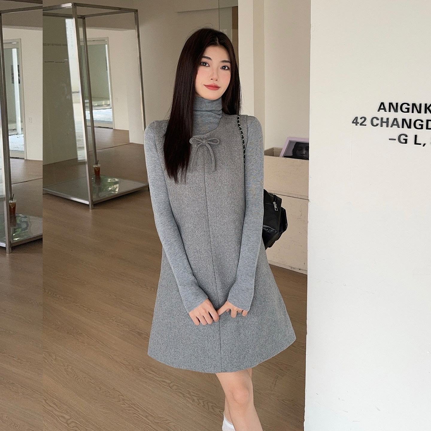 两件套蝴蝶结套装背心连衣裙显瘦针织尼料直筒裙B280-P155-205,女装连衣裙,浙宝280