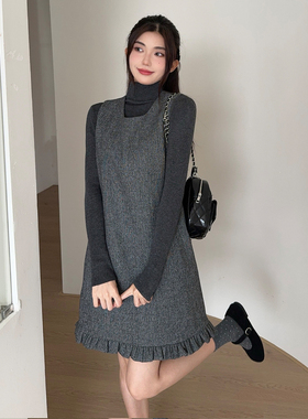 两件套背心荷叶边连衣裙尼料内搭针织背心裙8071-B280-P155-K205