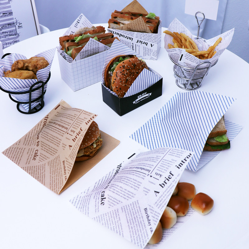 韩国INS三角随手汉堡热狗薯条油炸创意餐厅厨房小吃食品隔油纸袋