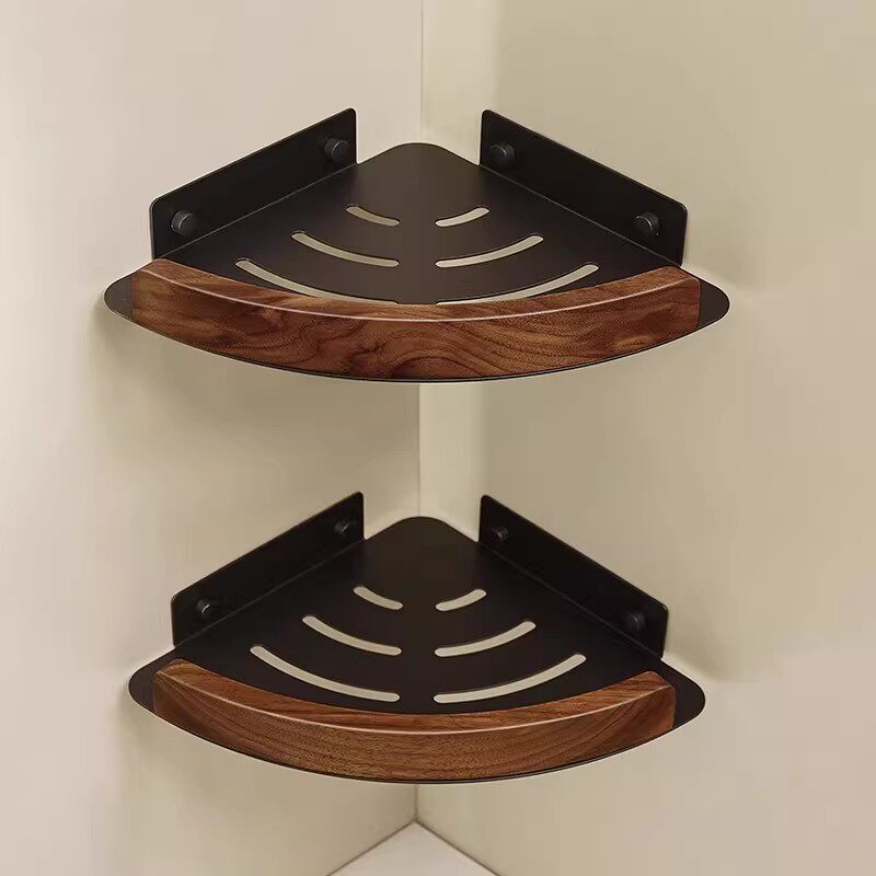 日本进口MUJIE胡桃木卫生间三角架置物架浴室洗手间免打孔收纳架