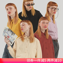 上衣 秋装 2019新款 宽松中长款 衬衫 PROD纯色长袖 女日系复古港味棉