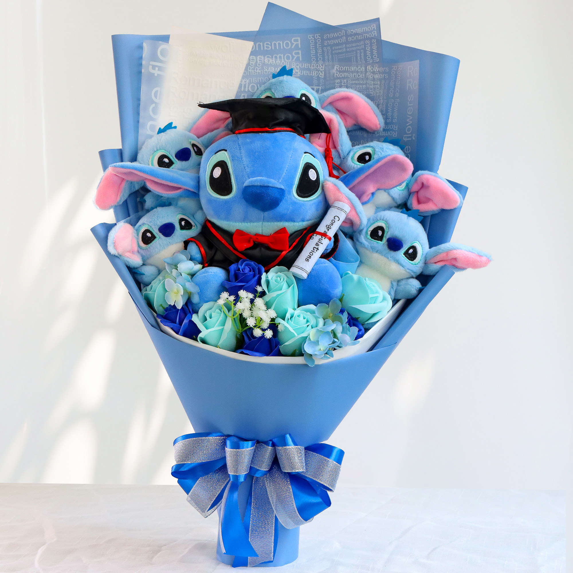 卡通花束送女朋友老婆闺蜜同学创意生日礼物香玫瑰花史迪仔毕业季