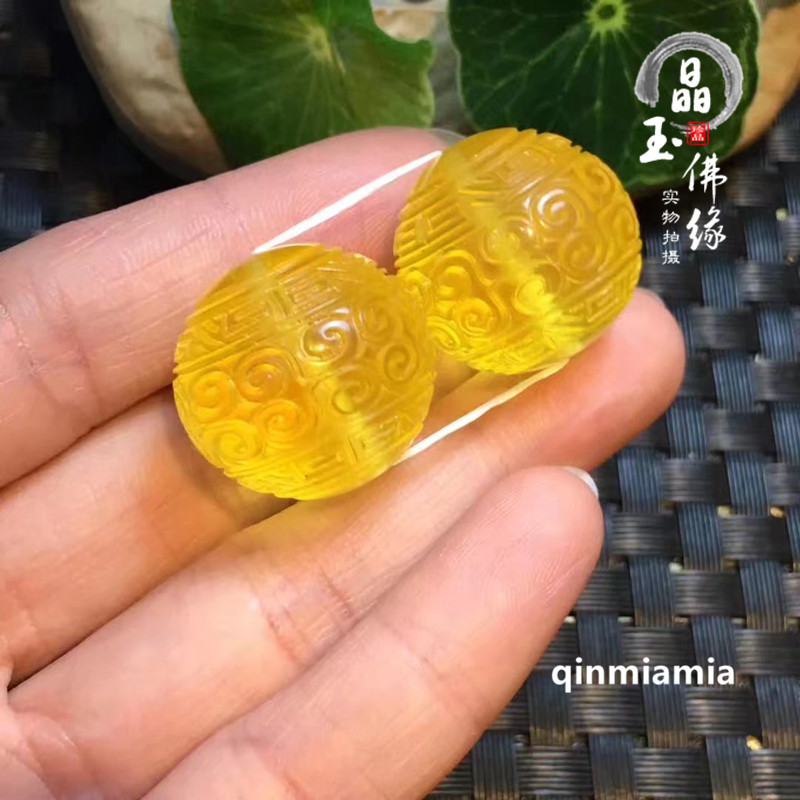 纯天然金珀散珠回纹蜜蜡雕刻