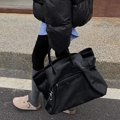 尼龙帆布托特包2025新款女包松弛感通勤大包牛津布配皮腋下单肩包