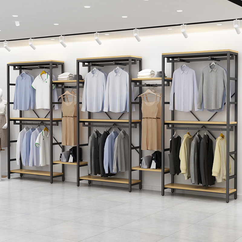 简约挂衣架服装店展示架家用落地式挂衣架衣帽间铁艺陈列架子组装