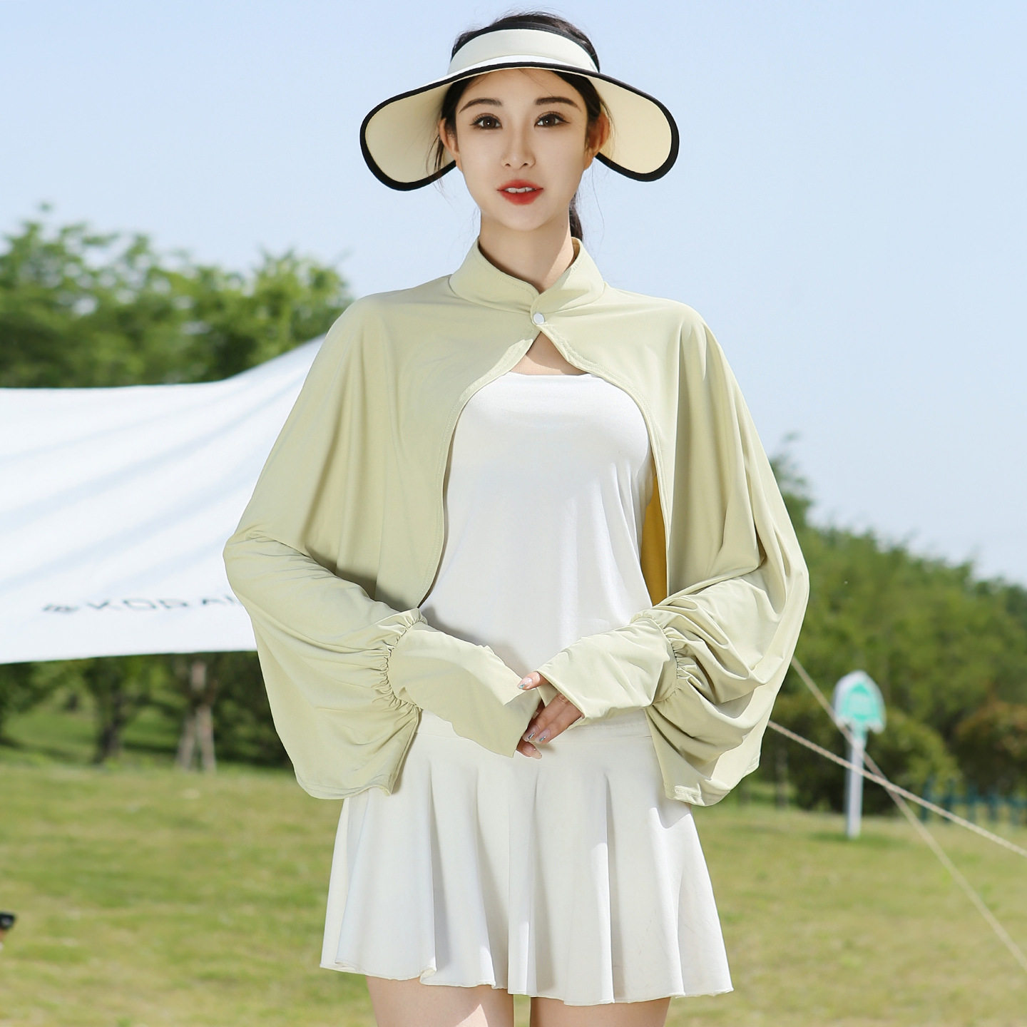 防晒遮阳披肩户外休闲百搭太阳防晒服女士大帽檐防紫外线斗篷披肩