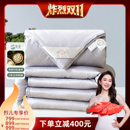 【炸烈双11！】水星家纺A类抑菌蚕丝二合一被360°拉链