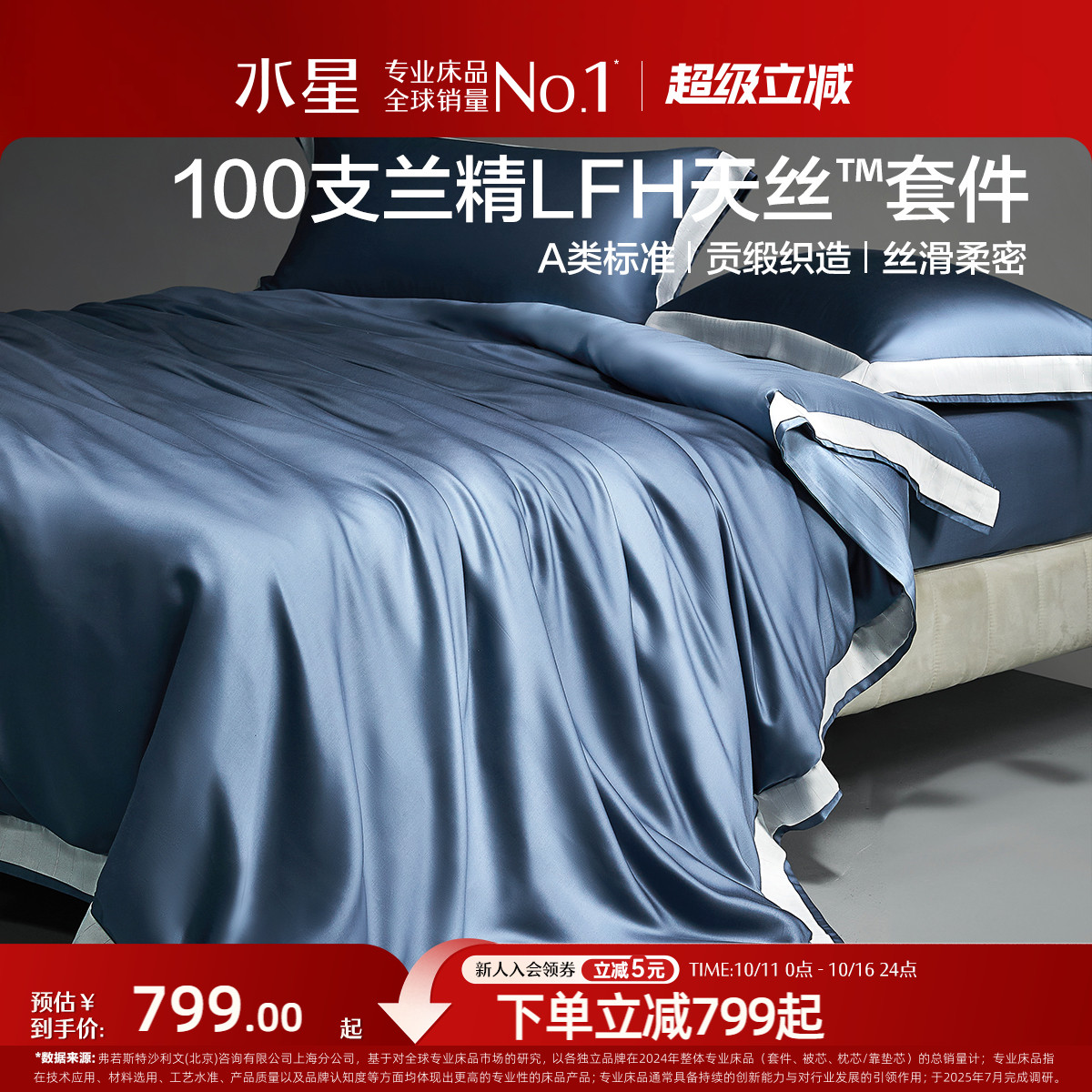 水星家纺100S天丝™莱赛尔四件套简约高端床单被套床笠轻奢套件