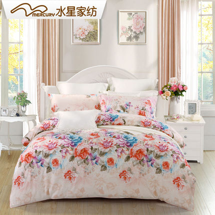 水星家纺冬季磨毛四件套双人全棉1.8秋冬保暖被套床单画梦庄园