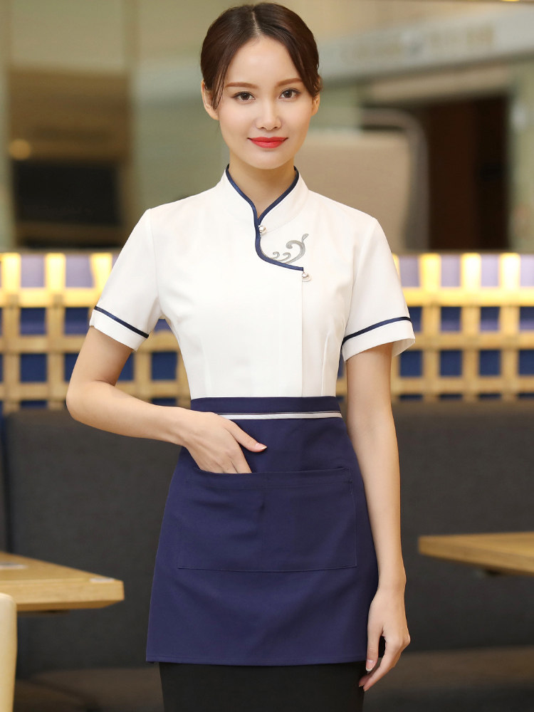 中国风高端餐饮服务员工作服夏季女男短袖酒店前厅中餐厅套装定制图片