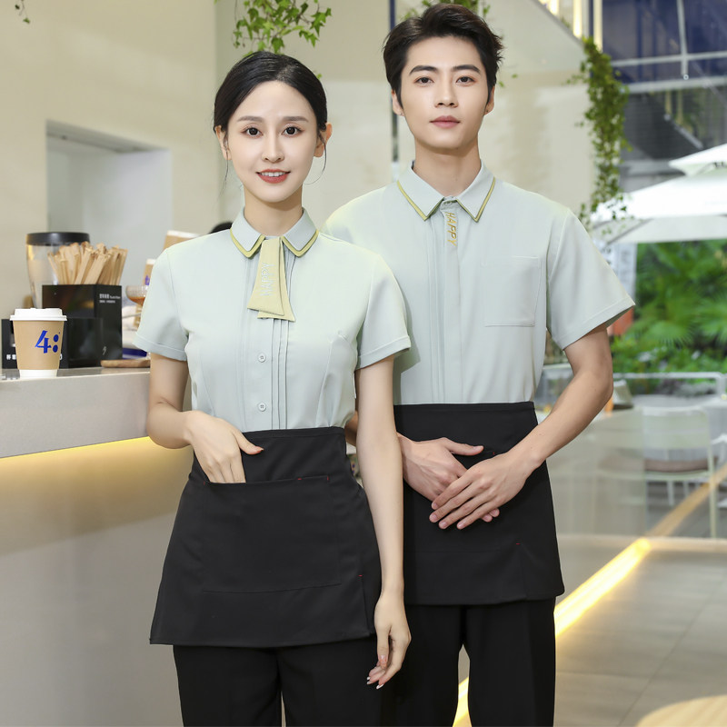 餐饮服务员工作服短袖夏季奶茶店蛋糕店西餐厅超市营业员制服男女