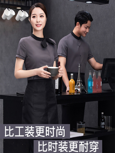 高端夏季服务员工作服短袖女衬衫酒店餐饮西餐厅前台收银员男套装