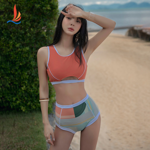 三奇撞色时尚性感纯欲分体泳衣女高级感2023新款夏季温泉度假泳装