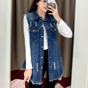 坎肩百搭中长款 无袖 背心外套宽松牛仔马甲女潮 2021秋季 新款