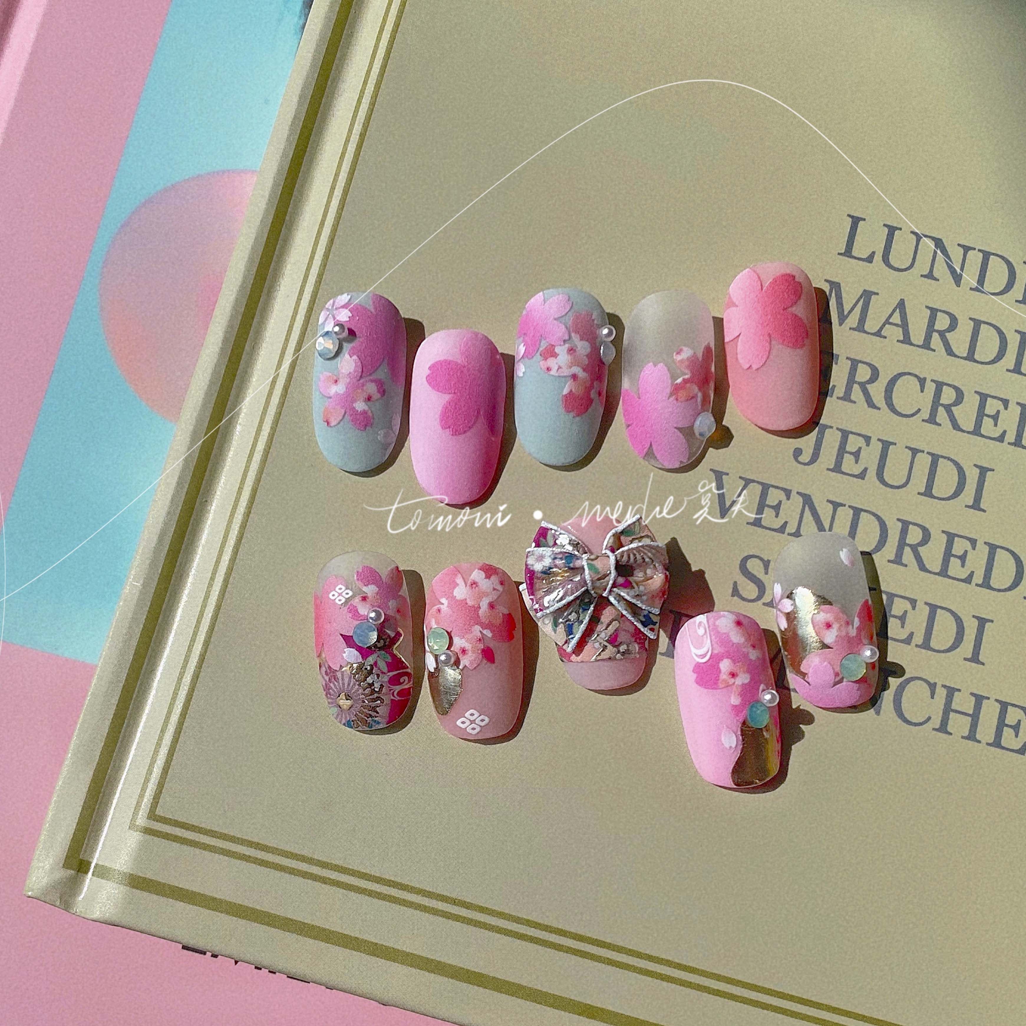 新工艺tomoni&MS合作款平面带背胶美甲贴纸樱花爱心曲奇饼干