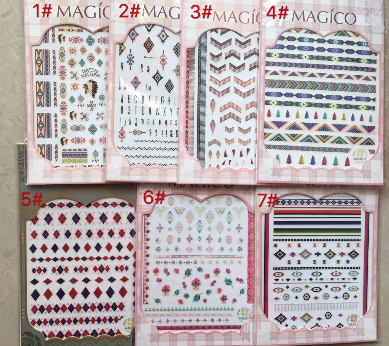 茉纪品牌原创贴画 印第安风情民族纹样流苏格子条纹 带背胶贴纸