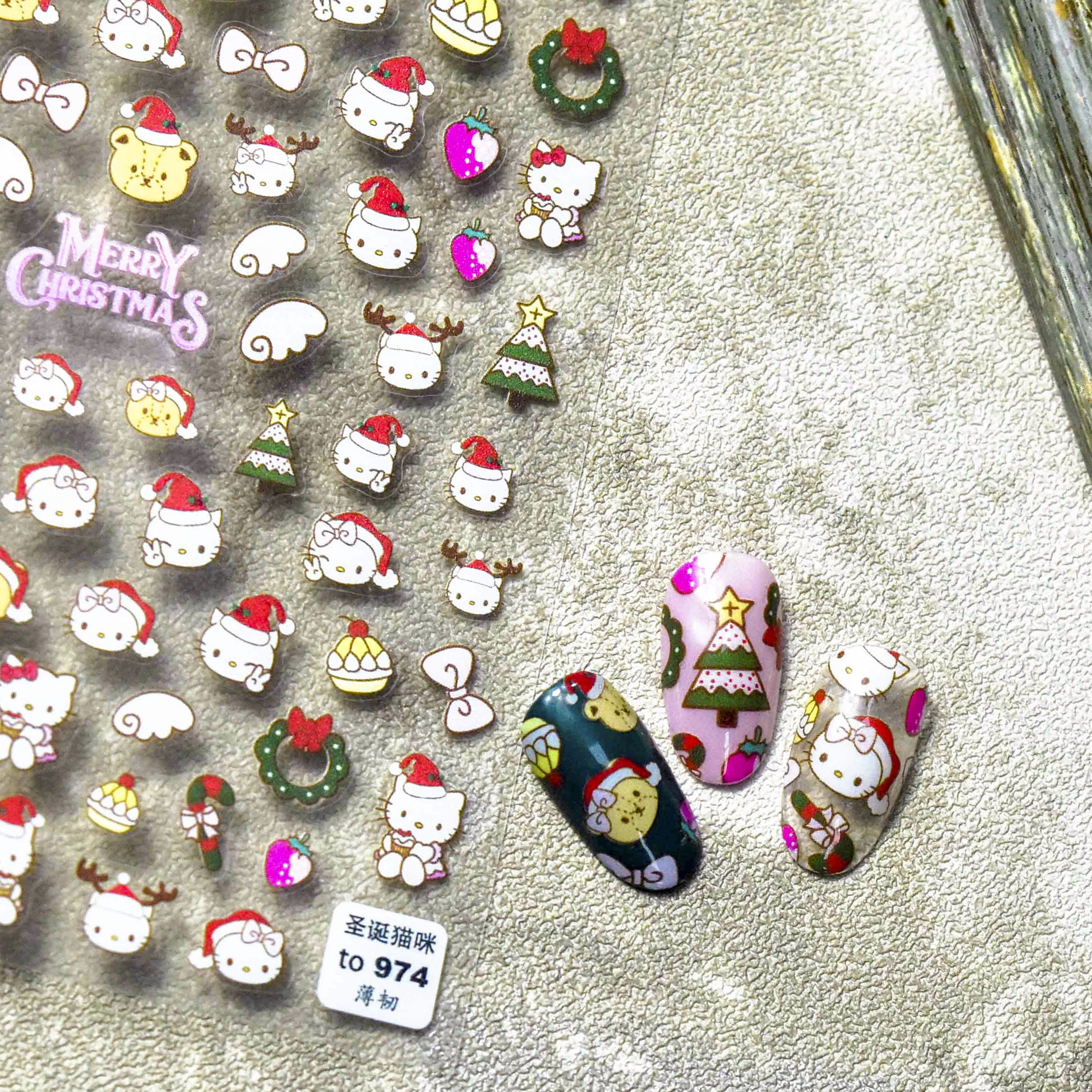 新工艺tomoni带背胶美甲贴纸 圣诞猫咪凯蒂猫kitty豹纹小猫指甲贴