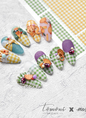 新工艺tomoni莫失MS合作款美甲贴纸 清新黄色绿色格子布 樱桃草莓